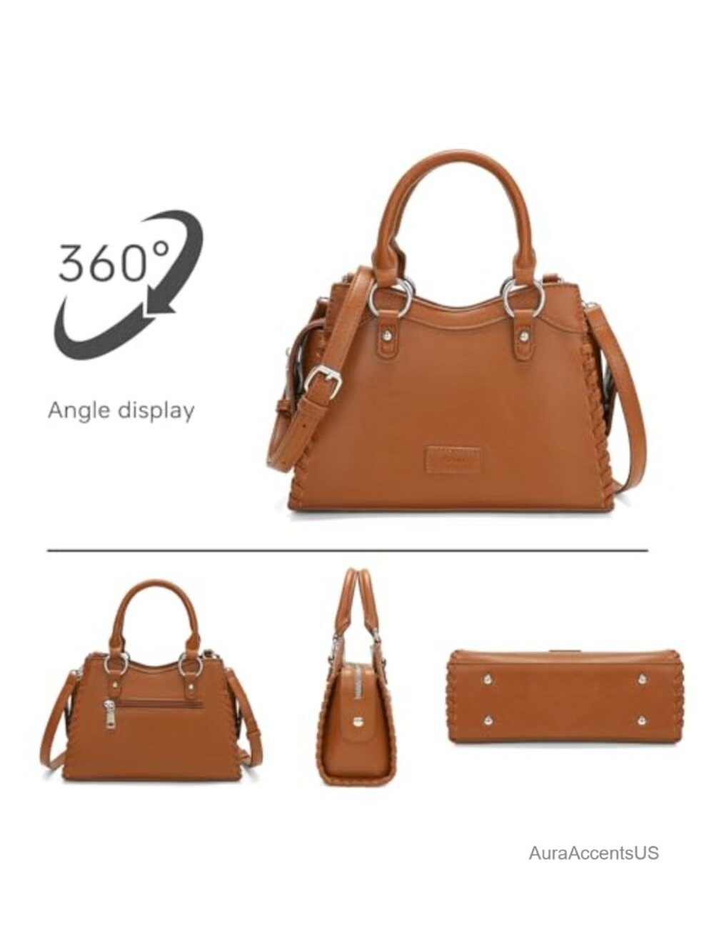 Medium Satchel Handbag with Braided Trim Crossbody Tote Faux Leather Purse - Picture 6 of 6